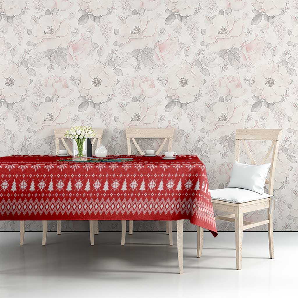 Tonga Christmas Tablecloth with Sea Turtle Coral Reef Design Snowflake Pattern and National Emblem - Polynesian Pride