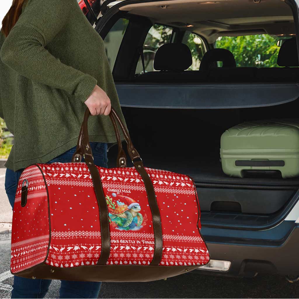 Tonga Christmas Travel Bag with Sea Turtle Coral Reef Design Snowflake Pattern and National Emblem - Polynesian Pride