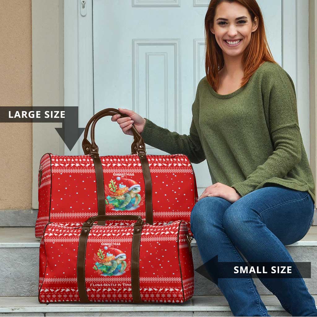 Tonga Christmas Travel Bag with Sea Turtle Coral Reef Design Snowflake Pattern and National Emblem - Polynesian Pride