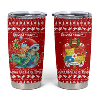 Tonga Christmas Tumbler Cup with Sea Turtle Coral Reef Design Snowflake Pattern and National Emblem TS04 Red White - Polynesian Pride