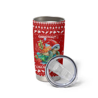 Tonga Christmas Tumbler Cup with Sea Turtle Coral Reef Design Snowflake Pattern and National Emblem TS04 - Polynesian Pride
