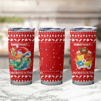 Tonga Christmas Tumbler Cup with Sea Turtle Coral Reef Design Snowflake Pattern and National Emblem TS04 - Polynesian Pride