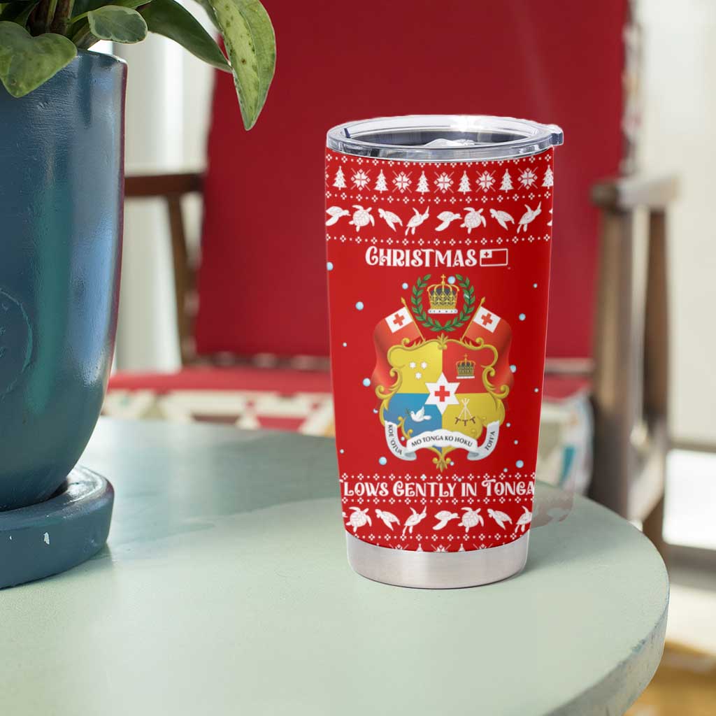 Tonga Christmas Tumbler Cup with Sea Turtle Coral Reef Design Snowflake Pattern and National Emblem TS04 - Polynesian Pride