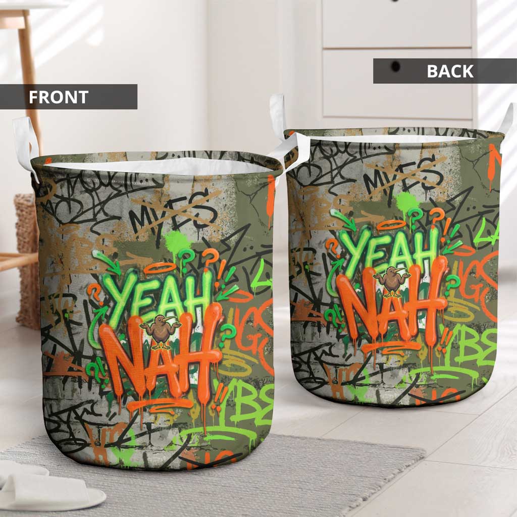 Yeah Nah Graffiti Skull New Zealand Slang Laundry Basket Kiwi Grunge Brick Wall and Bold Urban Street Art TS04 - Polynesian Pride