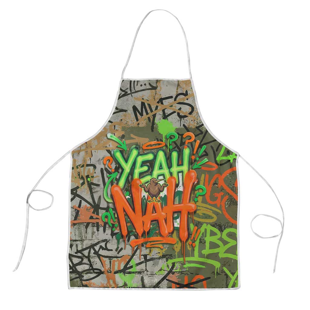 Yeah Nah Graffiti Skull New Zealand Slang Apron Kiwi Grunge Brick Wall and Bold Urban Street Art