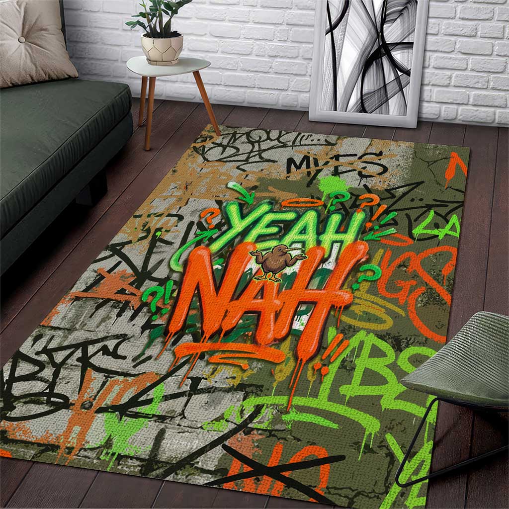 Yeah Nah Graffiti Skull New Zealand Slang Area Rug Kiwi Grunge Brick Wall and Bold Urban Street Art