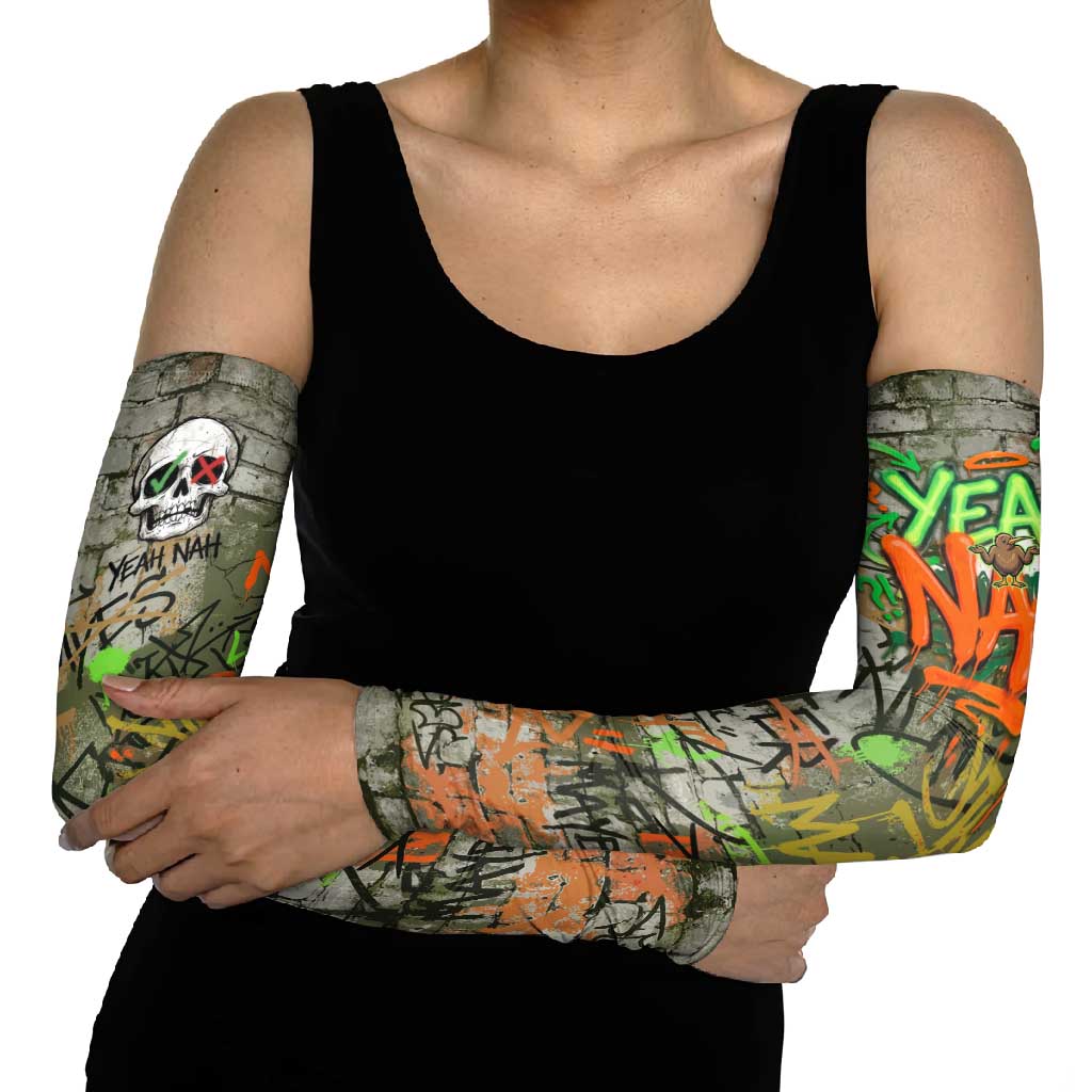 Yeah Nah Graffiti Skull New Zealand Slang Arm Sleeves Kiwi Grunge Brick Wall and Bold Urban Street Art TS04 - Polynesian Pride