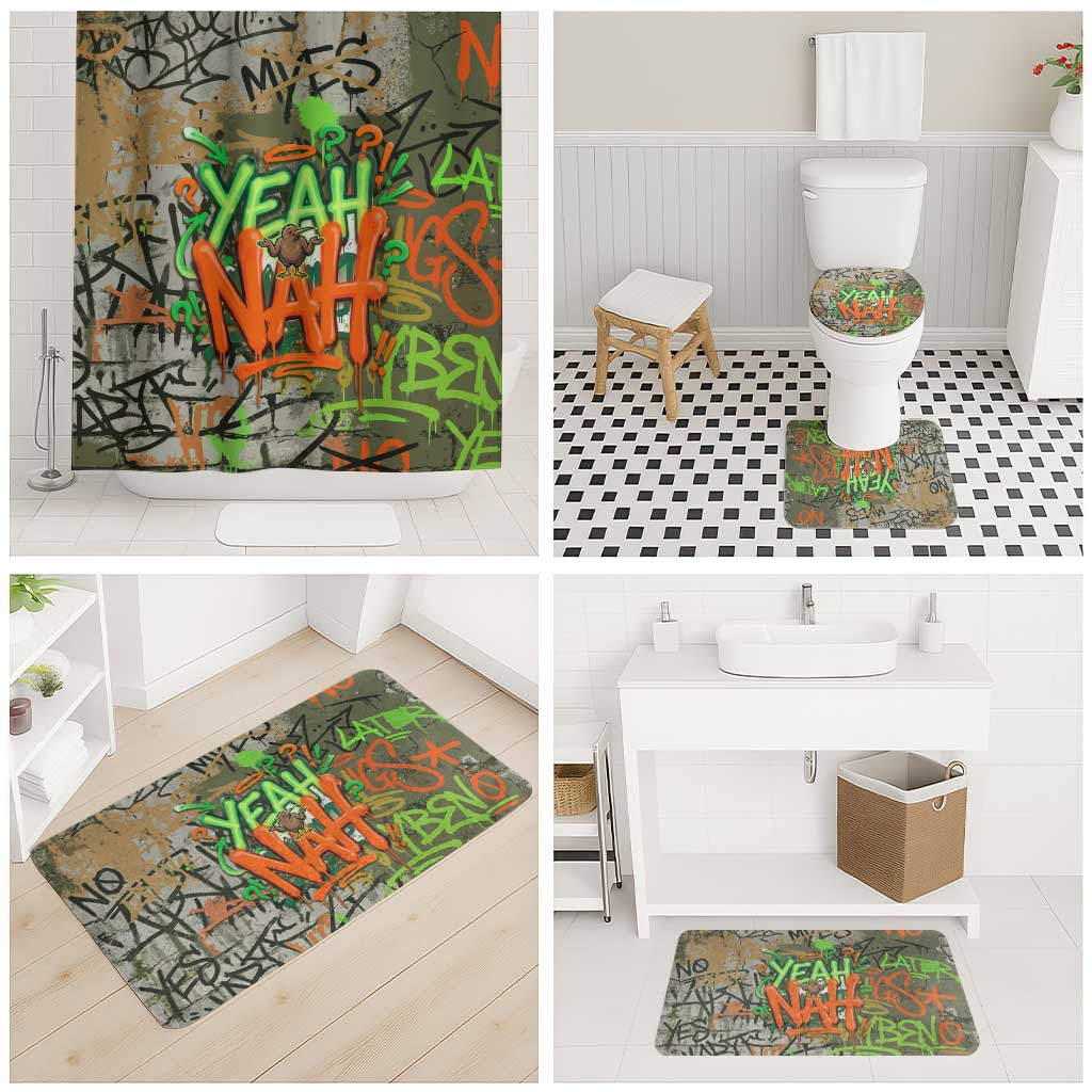 Yeah Nah Graffiti Skull New Zealand Slang Bathroom Set Kiwi Grunge Brick Wall and Bold Urban Street Art TS04 - Polynesian Pride