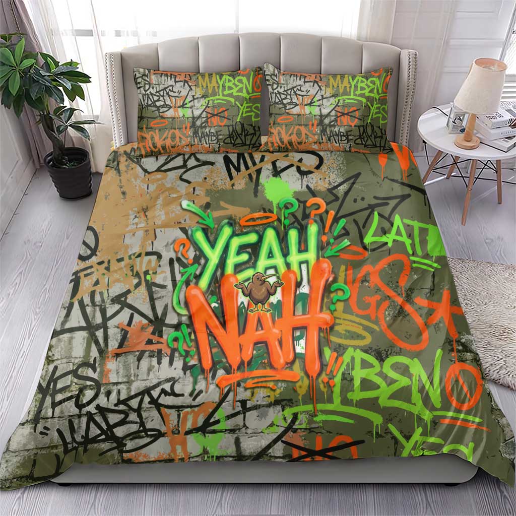 Yeah Nah Graffiti Skull New Zealand Slang Bedding Set Kiwi Grunge Brick Wall and Bold Urban Street Art TS04 - Polynesian Pride