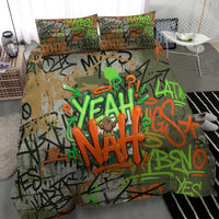 Yeah Nah Graffiti Skull New Zealand Slang Bedding Set Kiwi Grunge Brick Wall and Bold Urban Street Art TS04 - Polynesian Pride