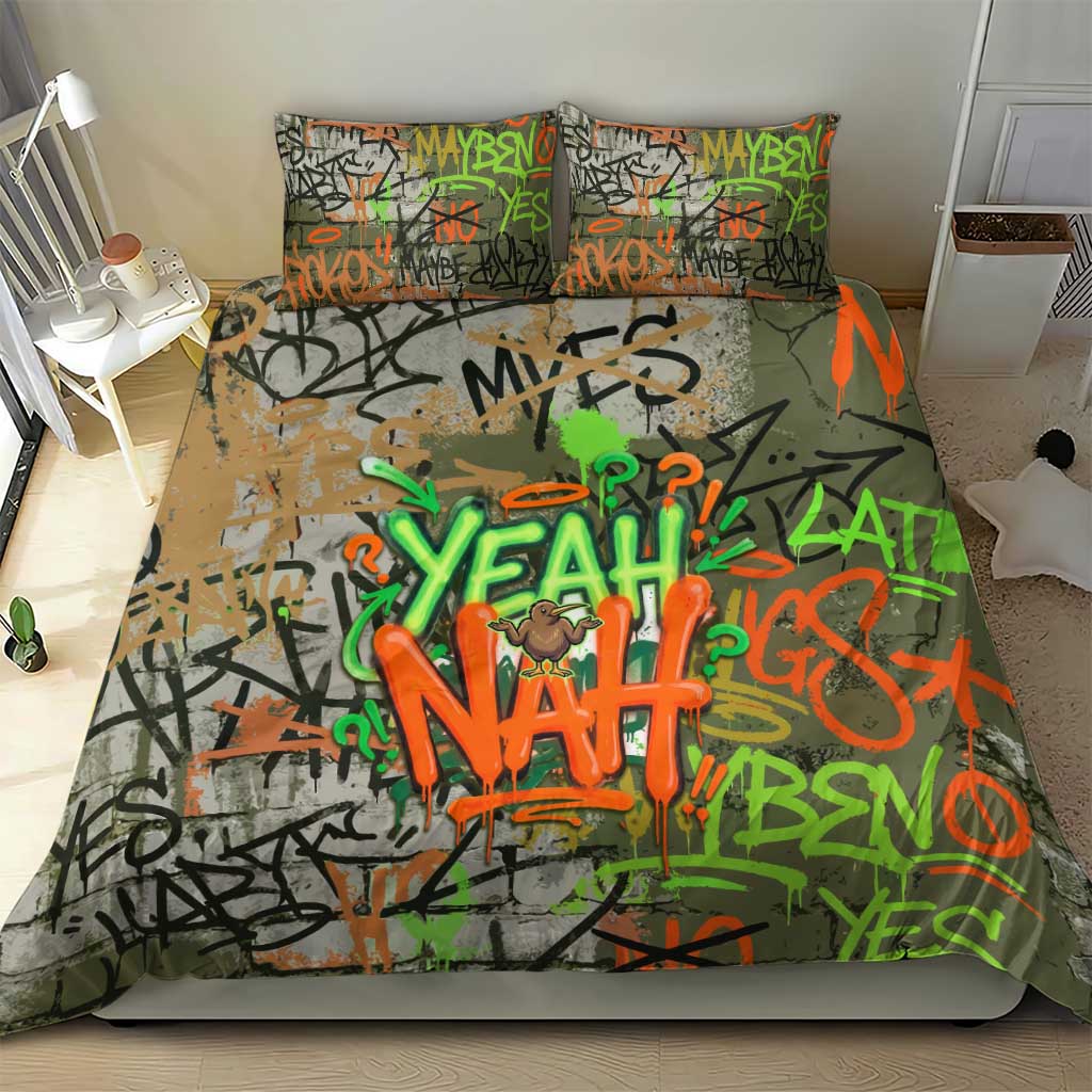 Yeah Nah Graffiti Skull New Zealand Slang Bedding Set Kiwi Grunge Brick Wall and Bold Urban Street Art TS04 - Polynesian Pride