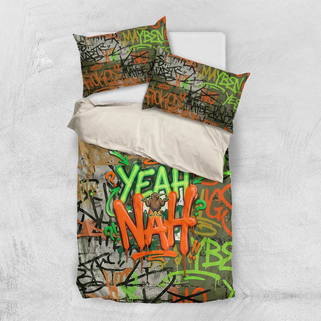 Yeah Nah Graffiti Skull New Zealand Slang Bedding Set Kiwi Grunge Brick Wall and Bold Urban Street Art TS04 US Twin 172cm x 218cm Multicolor - Polynesian Pride