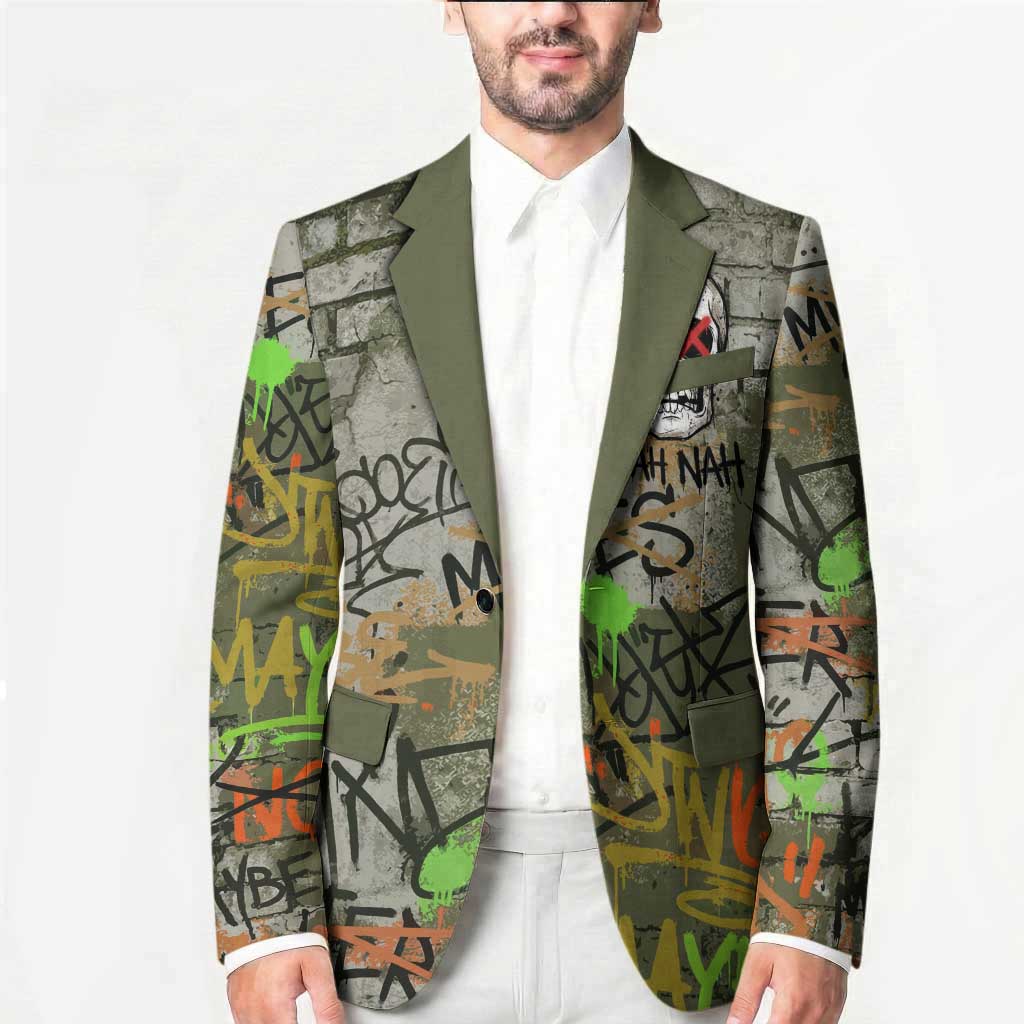 Yeah Nah Graffiti Skull New Zealand Slang Blazer Kiwi Grunge Brick Wall and Bold Urban Street Art TS04 - Polynesian Pride