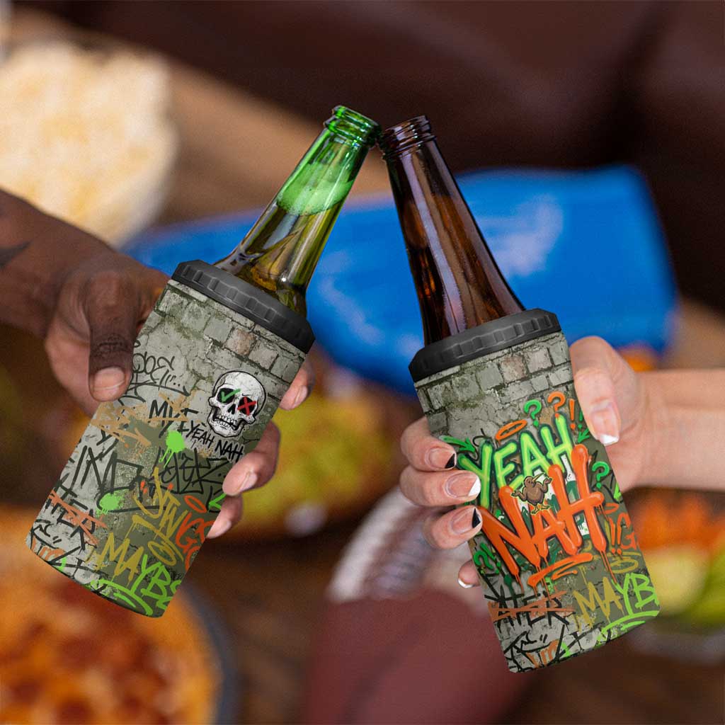 Yeah Nah Graffiti Skull New Zealand Slang 4 in 1 Can Cooler Tumbler Kiwi Grunge Brick Wall and Bold Urban Street Art TS04 - Polynesian Pride