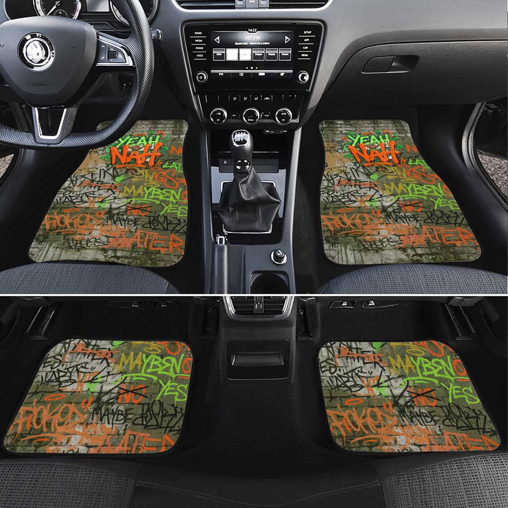 Yeah Nah Graffiti Skull New Zealand Slang Car Mats Kiwi Grunge Brick Wall and Bold Urban Street Art
