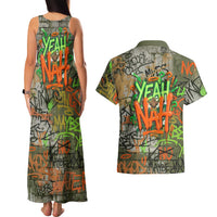 Yeah Nah Graffiti Skull New Zealand Slang Couples Matching Tank Maxi Dress and Hawaiian Shirt Kiwi Grunge Brick Wall and Bold Urban Street Art TS04 - Polynesian Pride