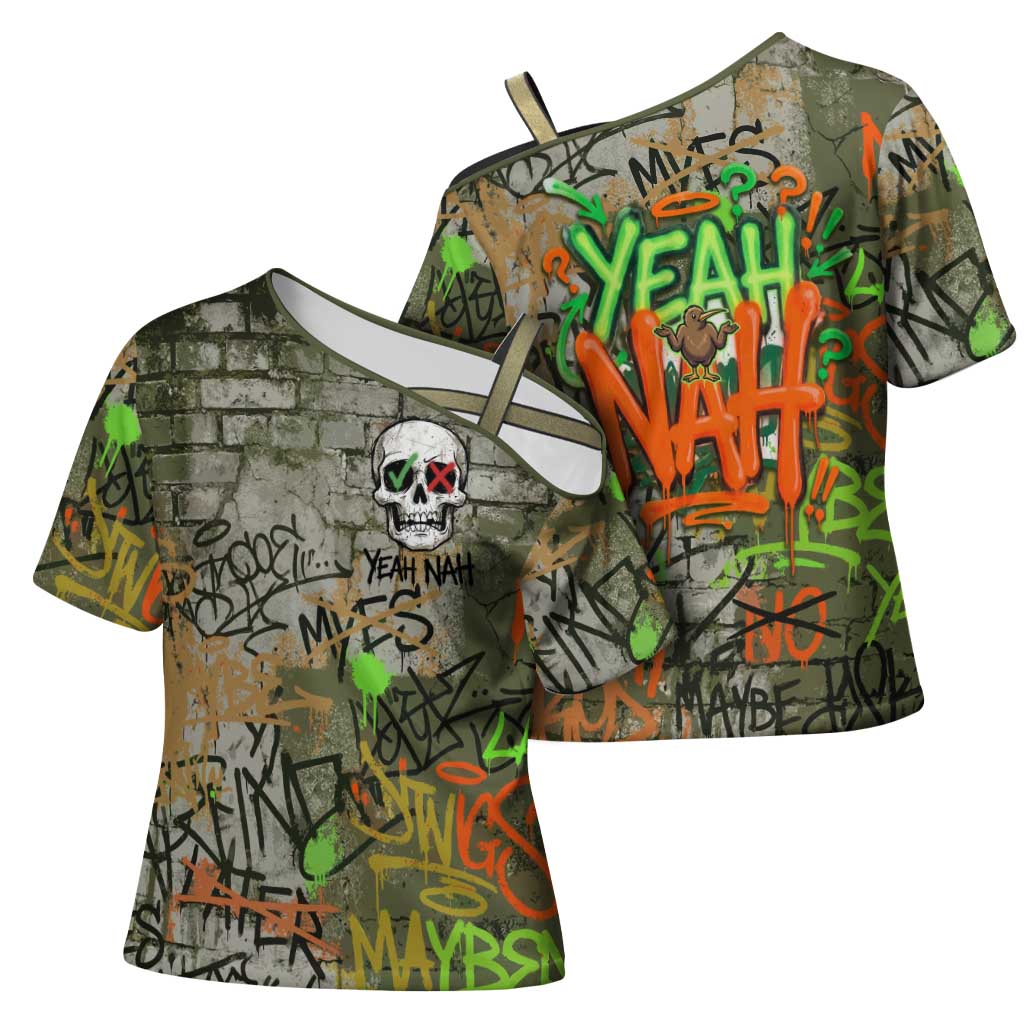 Yeah Nah Graffiti Skull New Zealand Slang Cross Shoulder Shirt Kiwi Grunge Brick Wall and Bold Urban Street Art TS04 - Polynesian Pride