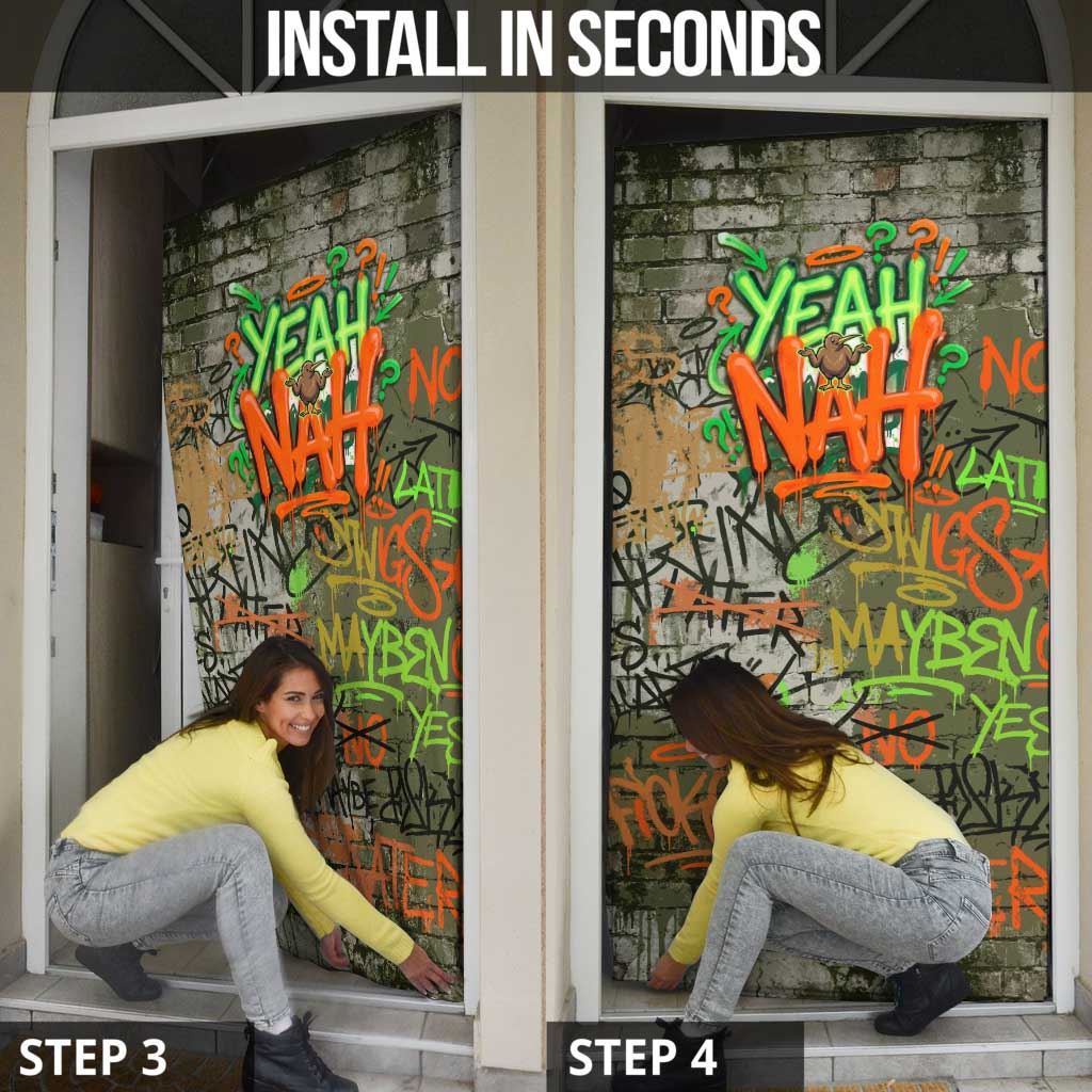 Yeah Nah Graffiti Skull New Zealand Slang Door Cover Kiwi Grunge Brick Wall and Bold Urban Street Art TS04 - Polynesian Pride