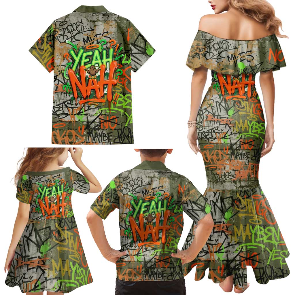 Yeah Nah Graffiti Skull New Zealand Slang Family Matching Mermaid Dress and Hawaiian Shirt Kiwi Grunge Brick Wall and Bold Urban Street Art TS04 - Polynesian Pride