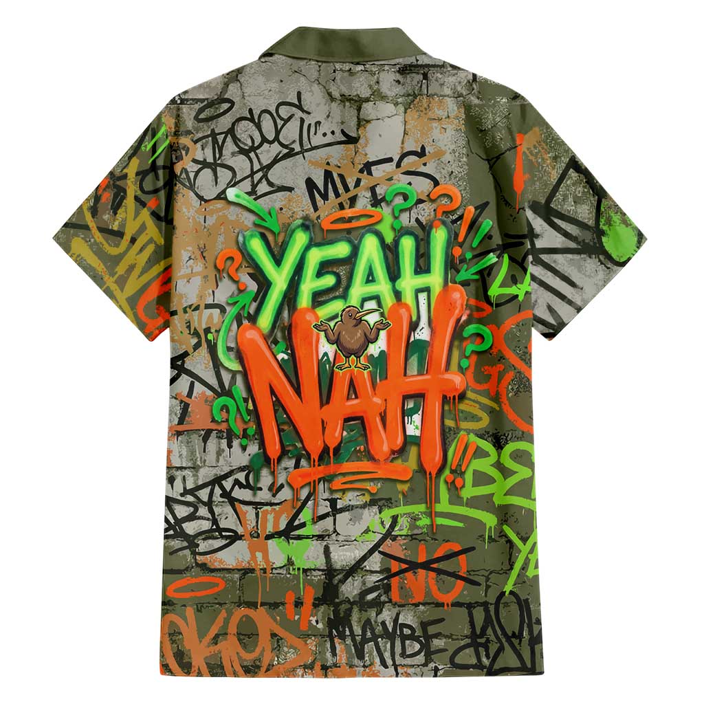 Yeah Nah Graffiti Skull New Zealand Slang Family Matching Off The Shoulder Long Sleeve Dress and Hawaiian Shirt Kiwi Grunge Brick Wall and Bold Urban Street Art TS04 - Polynesian Pride