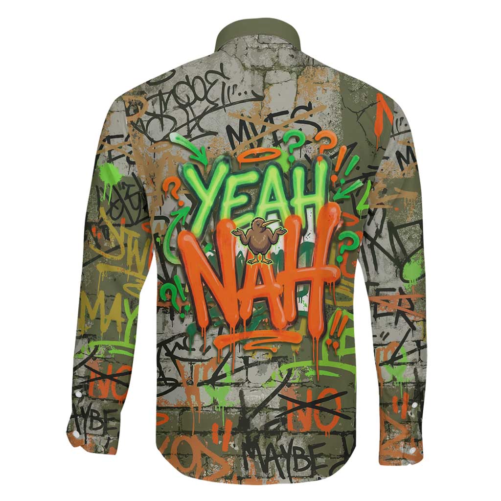Yeah Nah Graffiti Skull New Zealand Slang Family Matching Off The Shoulder Long Sleeve Dress and Hawaiian Shirt Kiwi Grunge Brick Wall and Bold Urban Street Art TS04 - Polynesian Pride