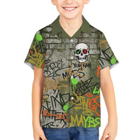 Yeah Nah Graffiti Skull New Zealand Slang Family Matching Short Sleeve Bodycon Dress and Hawaiian Shirt Kiwi Grunge Brick Wall and Bold Urban Street Art TS04 Son's Shirt Multicolor - Polynesian Pride