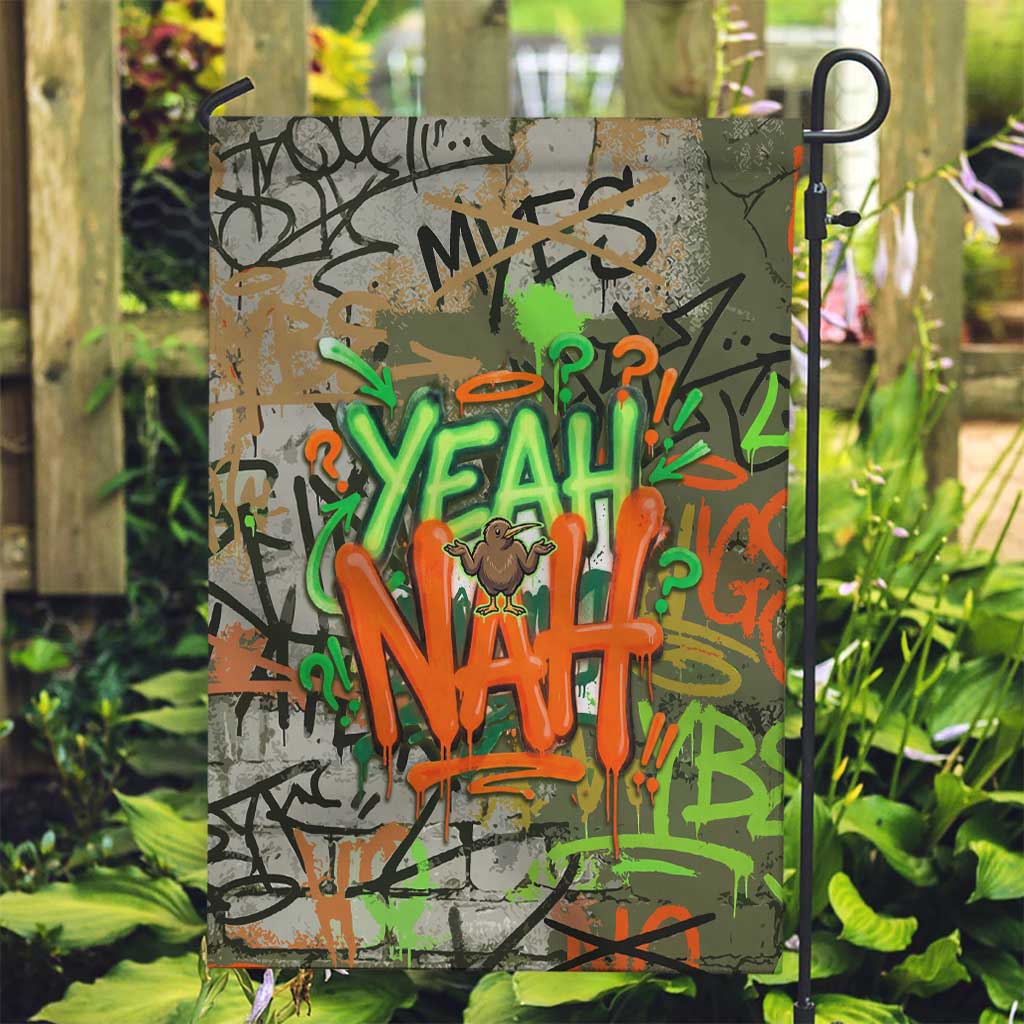 Yeah Nah Graffiti Skull New Zealand Slang Garden Flag Kiwi Grunge Brick Wall and Bold Urban Street Art TS04 Garden Flag Multicolor - Polynesian Pride