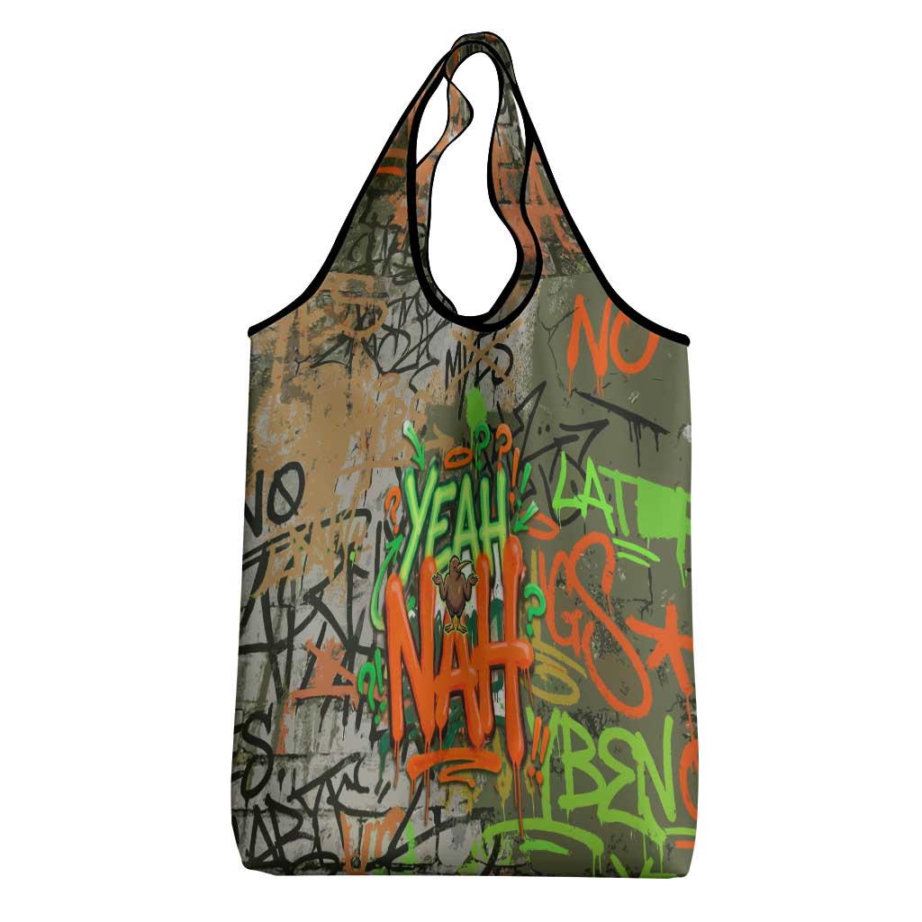 Yeah Nah Graffiti Skull New Zealand Slang Grocery Bag Kiwi Grunge Brick Wall and Bold Urban Street Art TS04 - Polynesian Pride