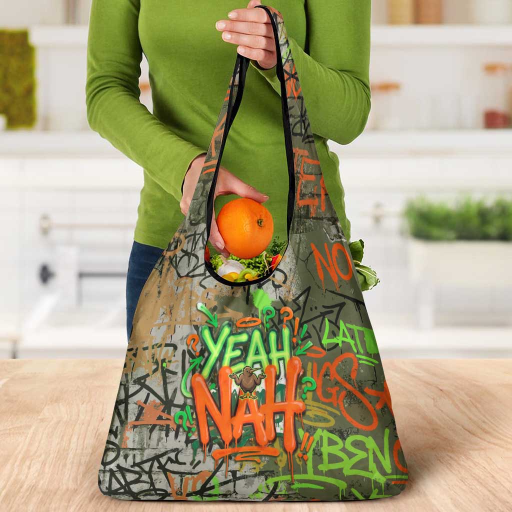 Yeah Nah Graffiti Skull New Zealand Slang Grocery Bag Kiwi Grunge Brick Wall and Bold Urban Street Art TS04 - Polynesian Pride