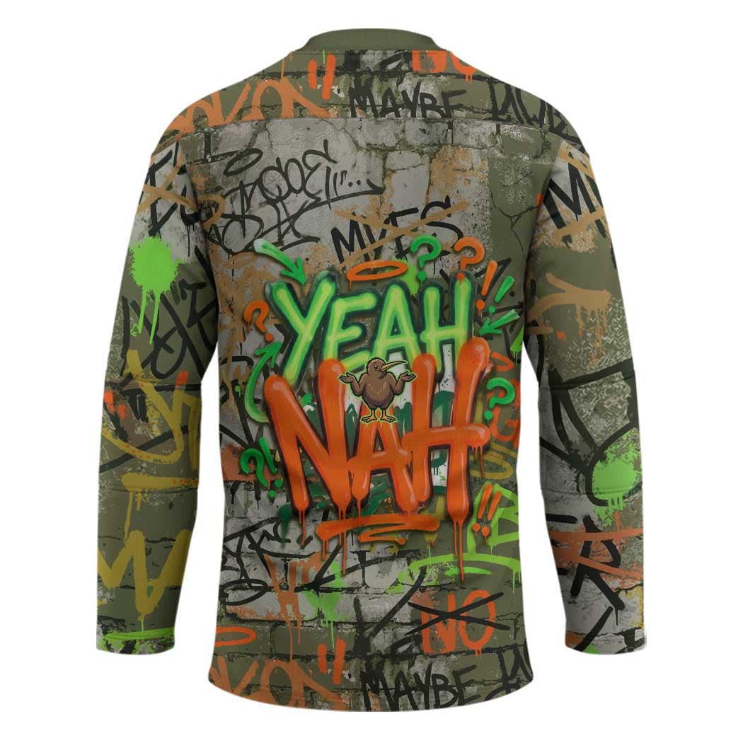 Yeah Nah Graffiti Skull New Zealand Slang Hockey Jersey Kiwi Grunge Brick Wall and Bold Urban Street Art TS04 - Polynesian Pride