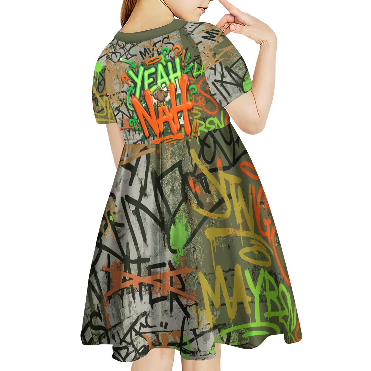 Yeah Nah Graffiti Skull New Zealand Slang Kid Short Sleeve Dress Kiwi Grunge Brick Wall and Bold Urban Street Art TS04 - Polynesian Pride