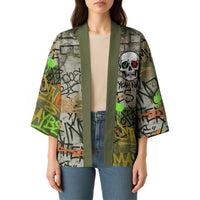 Yeah Nah Graffiti Skull New Zealand Slang Kimono Kiwi Grunge Brick Wall and Bold Urban Street Art TS04 - Polynesian Pride