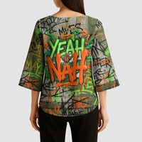 Yeah Nah Graffiti Skull New Zealand Slang Kimono Sleeve Blouse Kiwi Grunge Brick Wall and Bold Urban Street Art TS04 - Polynesian Pride