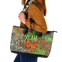 Yeah Nah Graffiti Skull New Zealand Slang Leather Tote Bag Kiwi Grunge Brick Wall and Bold Urban Street Art TS04 Multicolor - Polynesian Pride