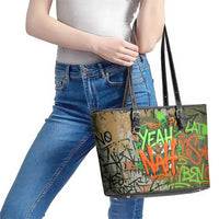 Yeah Nah Graffiti Skull New Zealand Slang Leather Tote Bag Kiwi Grunge Brick Wall and Bold Urban Street Art TS04 - Polynesian Pride