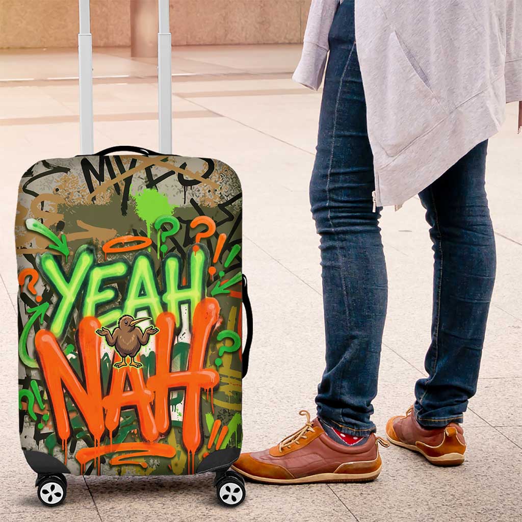 Yeah Nah Graffiti Skull New Zealand Slang Luggage Cover Kiwi Grunge Brick Wall and Bold Urban Street Art