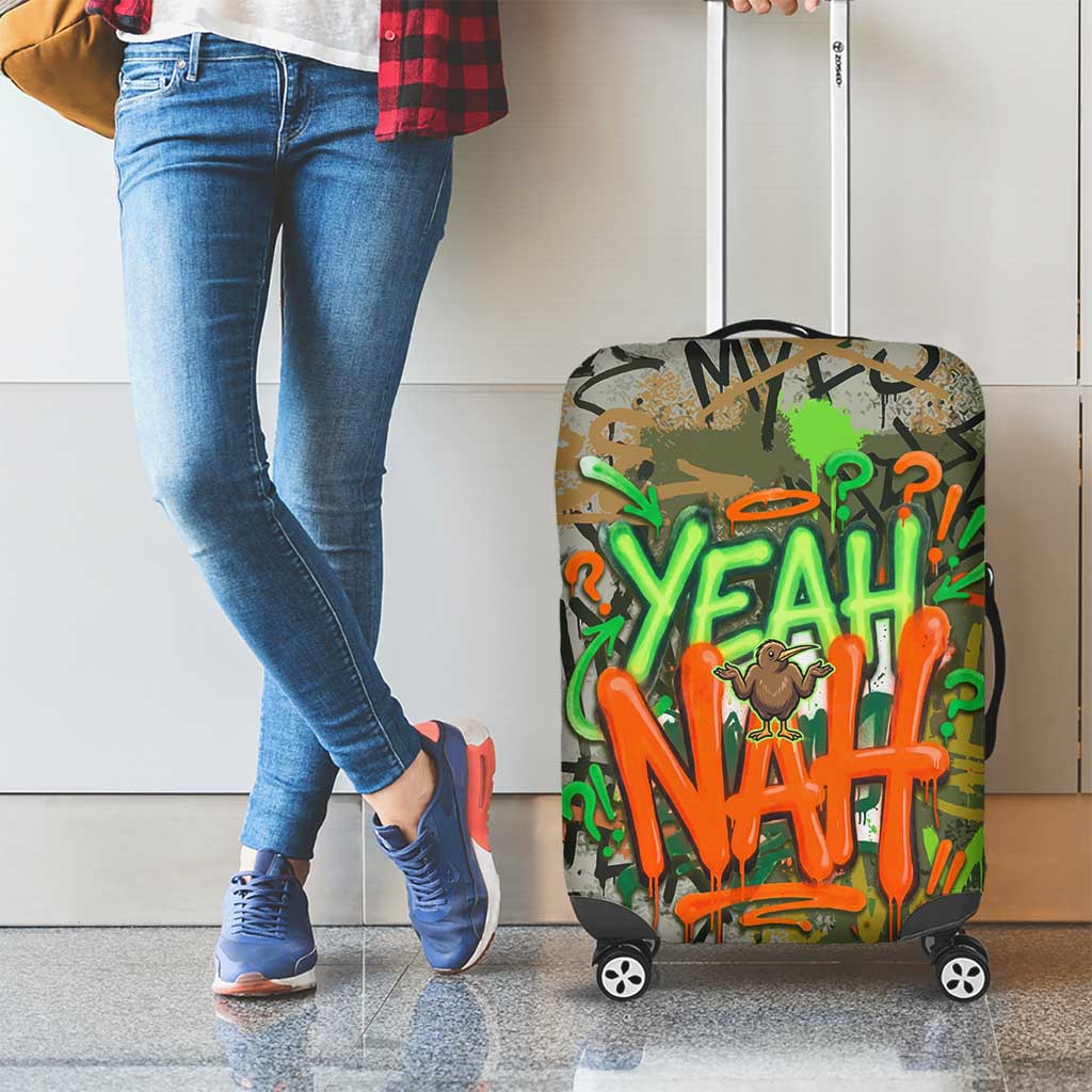 Yeah Nah Graffiti Skull New Zealand Slang Luggage Cover Kiwi Grunge Brick Wall and Bold Urban Street Art