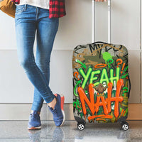 Yeah Nah Graffiti Skull New Zealand Slang Luggage Cover Kiwi Grunge Brick Wall and Bold Urban Street Art