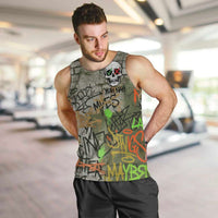 Yeah Nah Graffiti Skull New Zealand Slang Men Tank Top Kiwi Grunge Brick Wall and Bold Urban Street Art TS04 Multicolor - Polynesian Pride