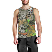 Yeah Nah Graffiti Skull New Zealand Slang Men Tank Top Kiwi Grunge Brick Wall and Bold Urban Street Art TS04 - Polynesian Pride
