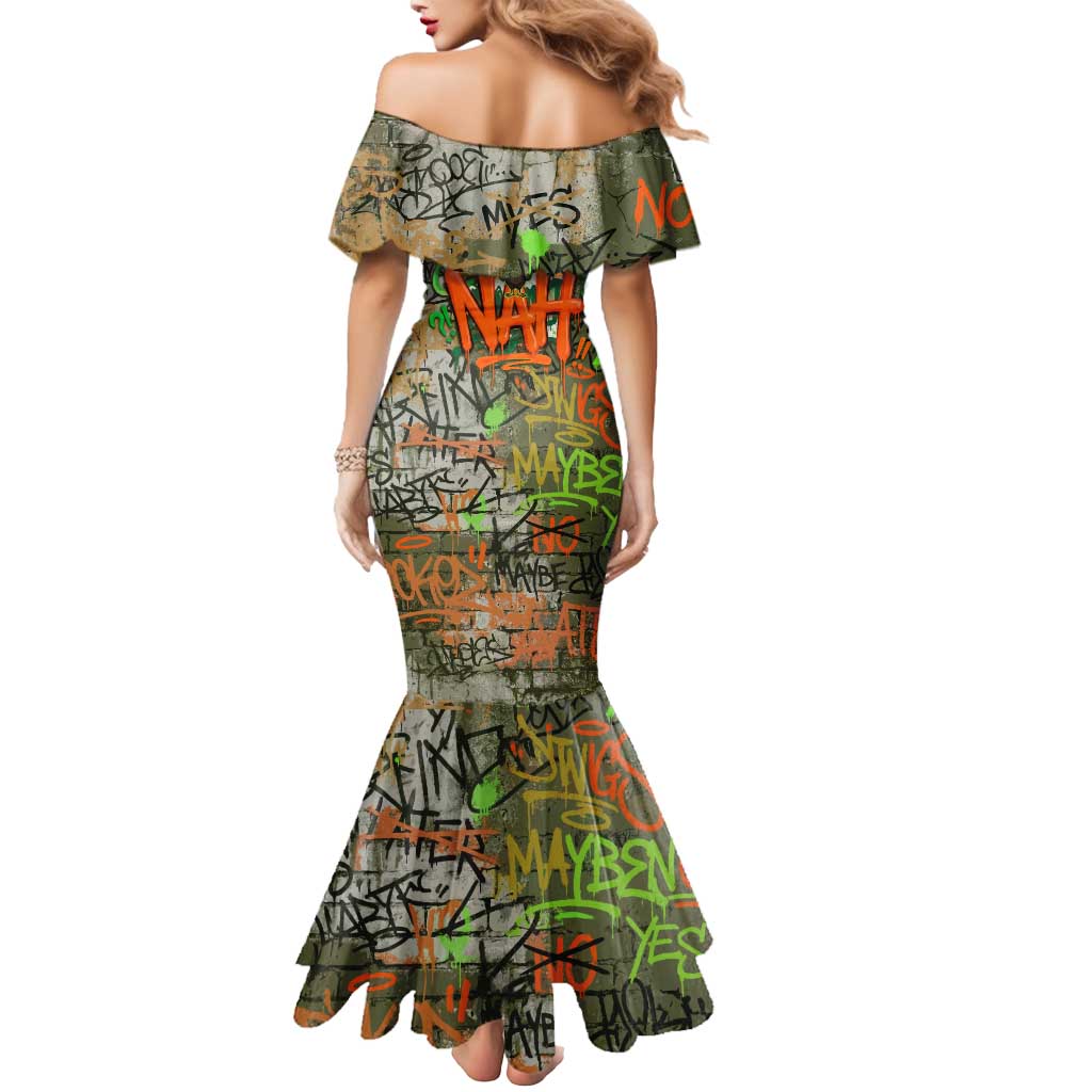 Yeah Nah Graffiti Skull New Zealand Slang Mermaid Dress Kiwi Grunge Brick Wall and Bold Urban Street Art TS04 - Polynesian Pride