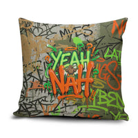 Yeah Nah Graffiti Skull New Zealand Slang Pillow Cover Kiwi Grunge Brick Wall and Bold Urban Street Art TS04 Multicolor - Polynesian Pride