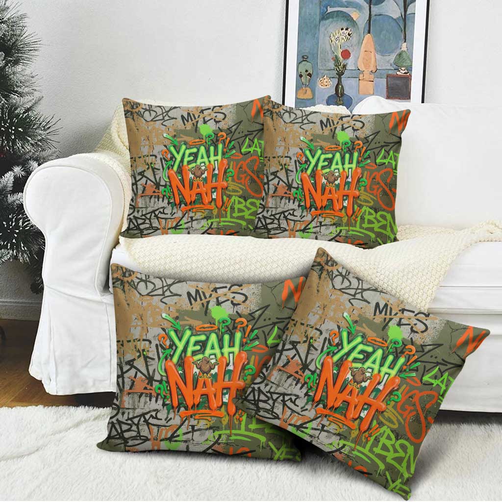 Yeah Nah Graffiti Skull New Zealand Slang Pillow Cover Kiwi Grunge Brick Wall and Bold Urban Street Art TS04 - Polynesian Pride