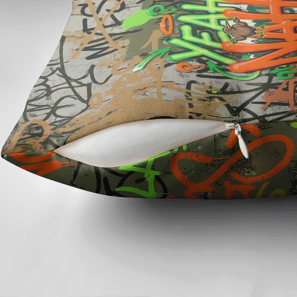 Yeah Nah Graffiti Skull New Zealand Slang Pillow Cover Kiwi Grunge Brick Wall and Bold Urban Street Art TS04 - Polynesian Pride