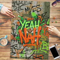 Yeah Nah Graffiti Skull New Zealand Slang Puzzle Kiwi Grunge Brick Wall and Bold Urban Street Art TS04 Multicolor - Polynesian Pride