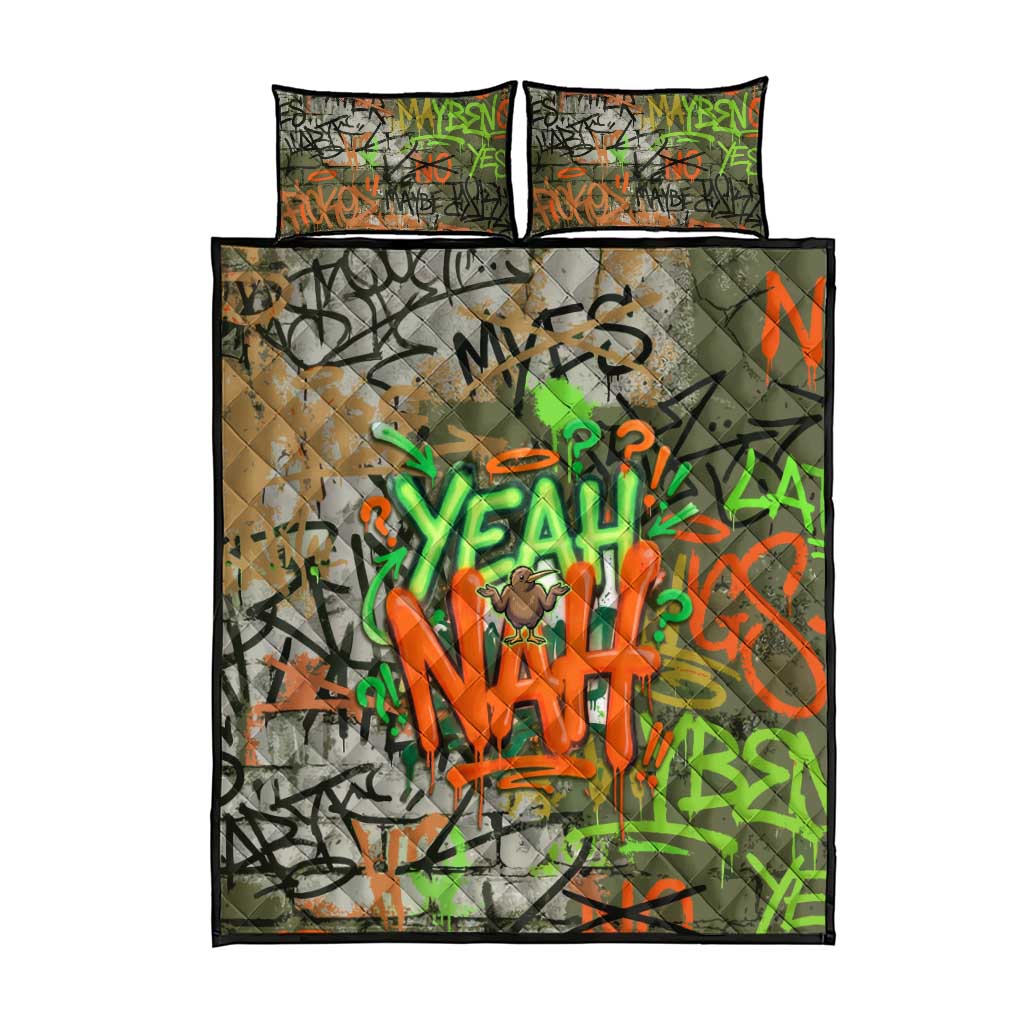 Yeah Nah Graffiti Skull New Zealand Slang Quilt Bed Set Kiwi Grunge Brick Wall and Bold Urban Street Art TS04 - Polynesian Pride
