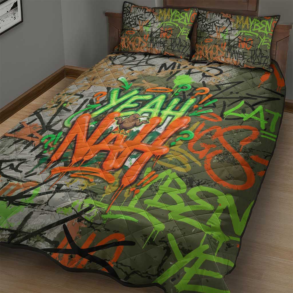 Yeah Nah Graffiti Skull New Zealand Slang Quilt Bed Set Kiwi Grunge Brick Wall and Bold Urban Street Art TS04 - Polynesian Pride