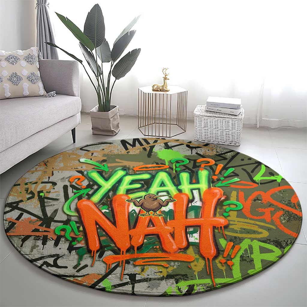 Yeah Nah Graffiti Skull New Zealand Slang Round Carpet Kiwi Grunge Brick Wall and Bold Urban Street Art TS04 - Polynesian Pride