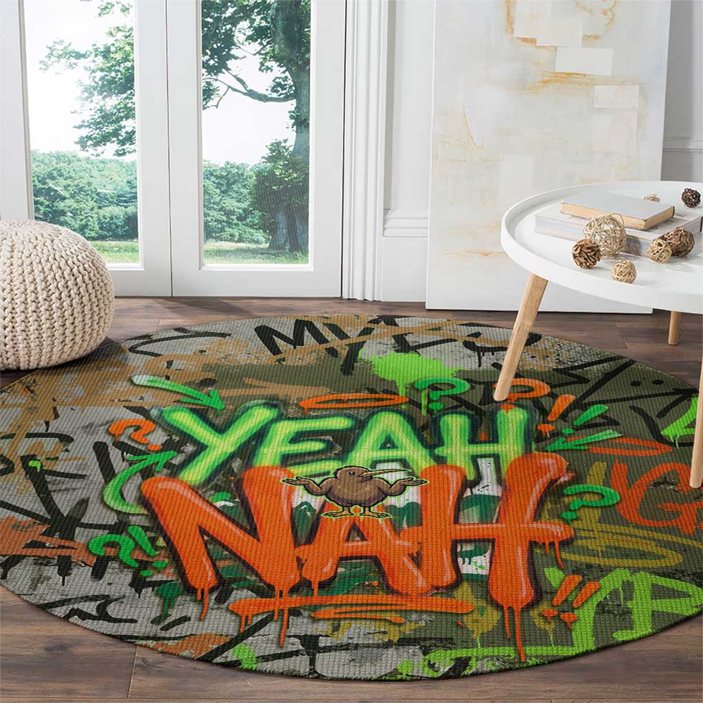 Yeah Nah Graffiti Skull New Zealand Slang Round Carpet Kiwi Grunge Brick Wall and Bold Urban Street Art TS04 - Polynesian Pride