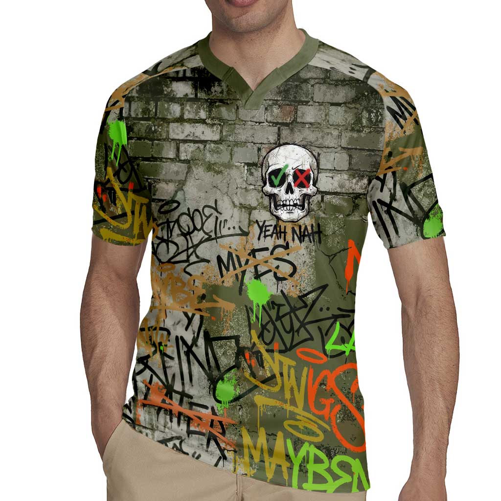 Yeah Nah Graffiti Skull New Zealand Slang Rugby Jersey Kiwi Grunge Brick Wall and Bold Urban Street Art TS04 - Polynesian Pride
